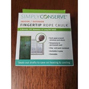 Simply Conserve Indoor Outdoor Rope Caulk  1/8 x 5’ Paintable, Seals Gaps New